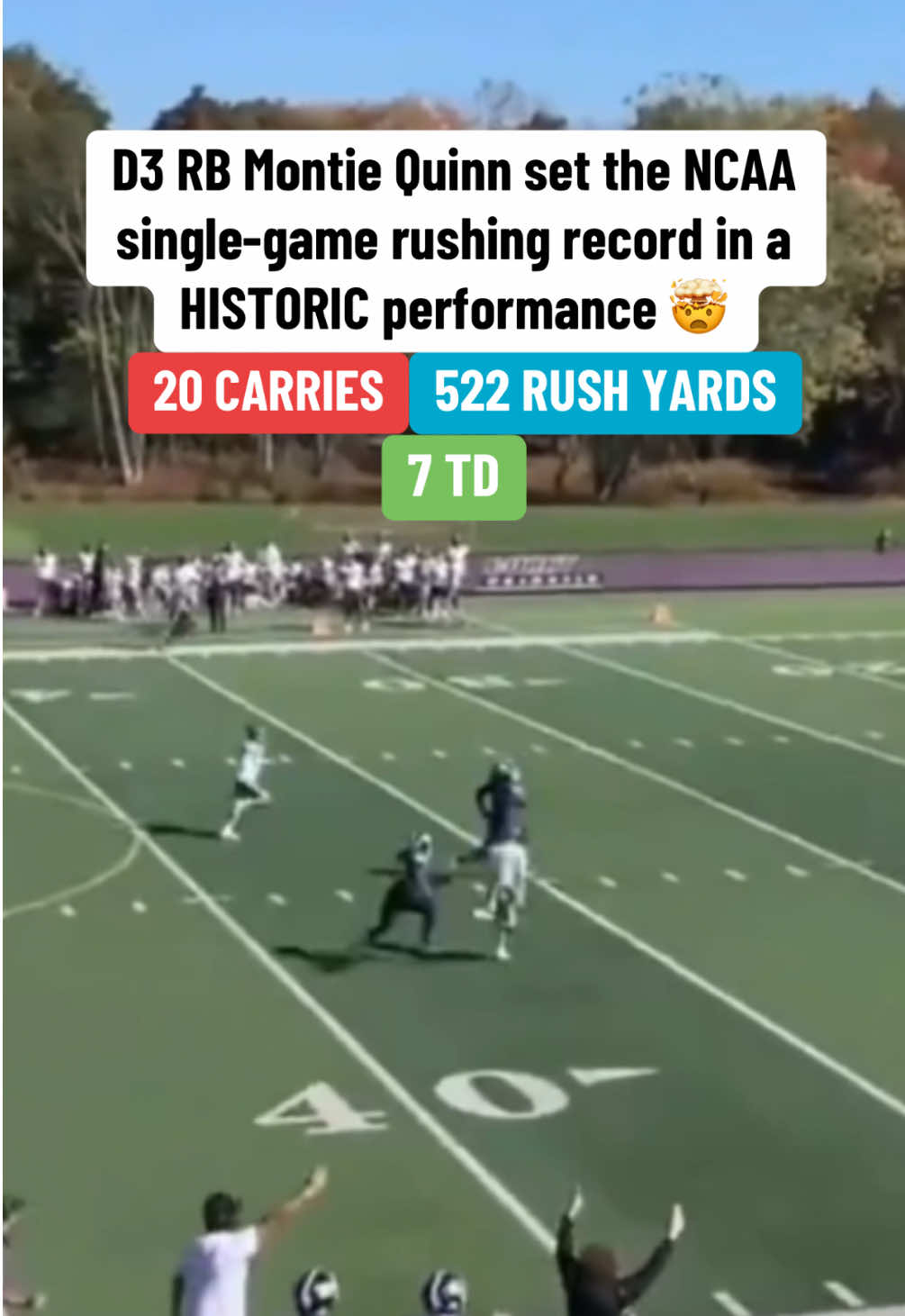 D3 Curry College RB Montie Quinn had one of the crazier stat lines you’ll ever see against Nichols College 🔥 (via BGauvin/X) #CollegeFootball #cfb #football 