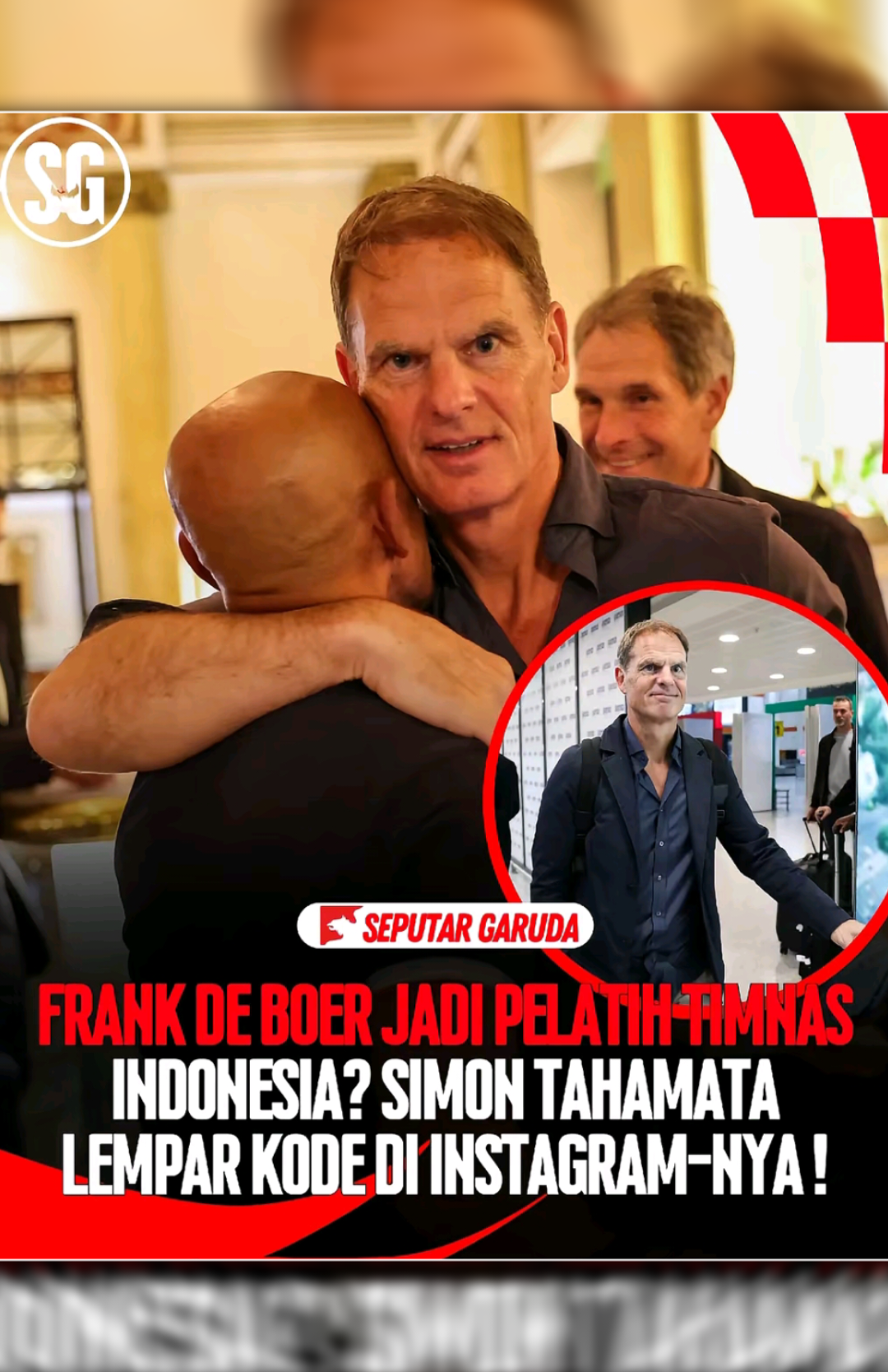 SG🦅 Breaking News 💥 HEAD of Scouting sepakbola nasional, Simon Tahamata, mengunggah foto dengan pelatih asal Belanda, Frank de Boer. Apakah ini pertanda Frank de Boer akan menjadi pelatih Timnas Indonesia selanjutnya menggantikan Patrick Kluivert? Di akun Instagram-nya, @simon_tahamata, Simon Tahamata membagikan foto berpelukan dengan Frank de Boer. Simon Tahamata pun menandai atau men-tag akun Instagram Frank de Boer, @fdeboerofficial. Pencinta sepakbola Tanah Air pun menanggapi foto yang dibagikan Simon Tahamata. Sebagian dari mereka menilai ini merupakan pertanda Frank de Boer akan membesut Timnas Indonesia. 