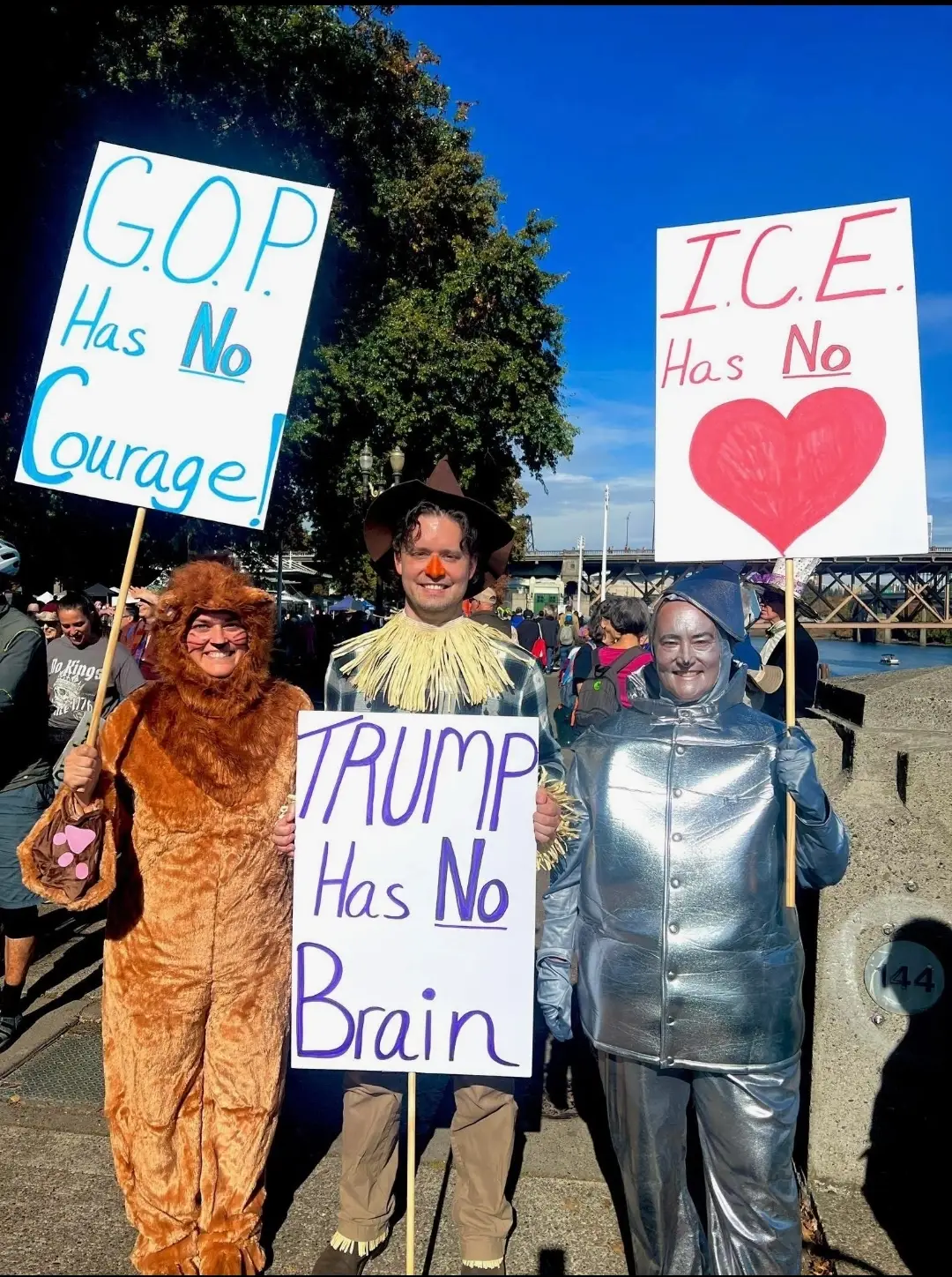 We the people BY THE MILLIONS peacefully protested on Saturday. This photo was taken in #iowa #dumptrump #nokings #wizardofoz #awesome @Unitedstates @Donald Trump USA 🇺🇸 you have no brain. 