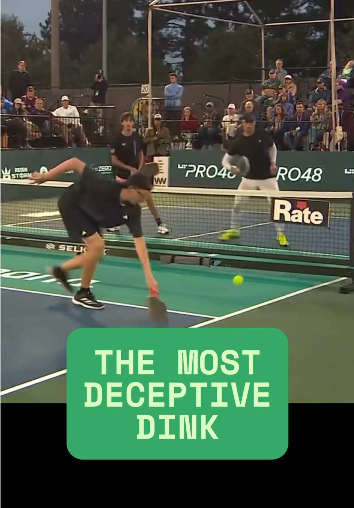 This forehand dink variation hides your intent until the very last second, making it hard for opponents to anticipate where it’s going.  From the same setup, Ben can go aggressively cross-court, more neutral through the middle, or even disguise it as a speedup. It all starts with a similar preparation, having a horizontal paddle face pointed toward his opponent. He often steps with his right foot as the ball bounces on his side of the court, then brushes around the side of the ball for the crosscourt angle. He’s usually on his partner’s side when hitting this, and it’s one of the toughest dinks to learn but also one of the most fun to watch.  #pickleball #pickleballtips 