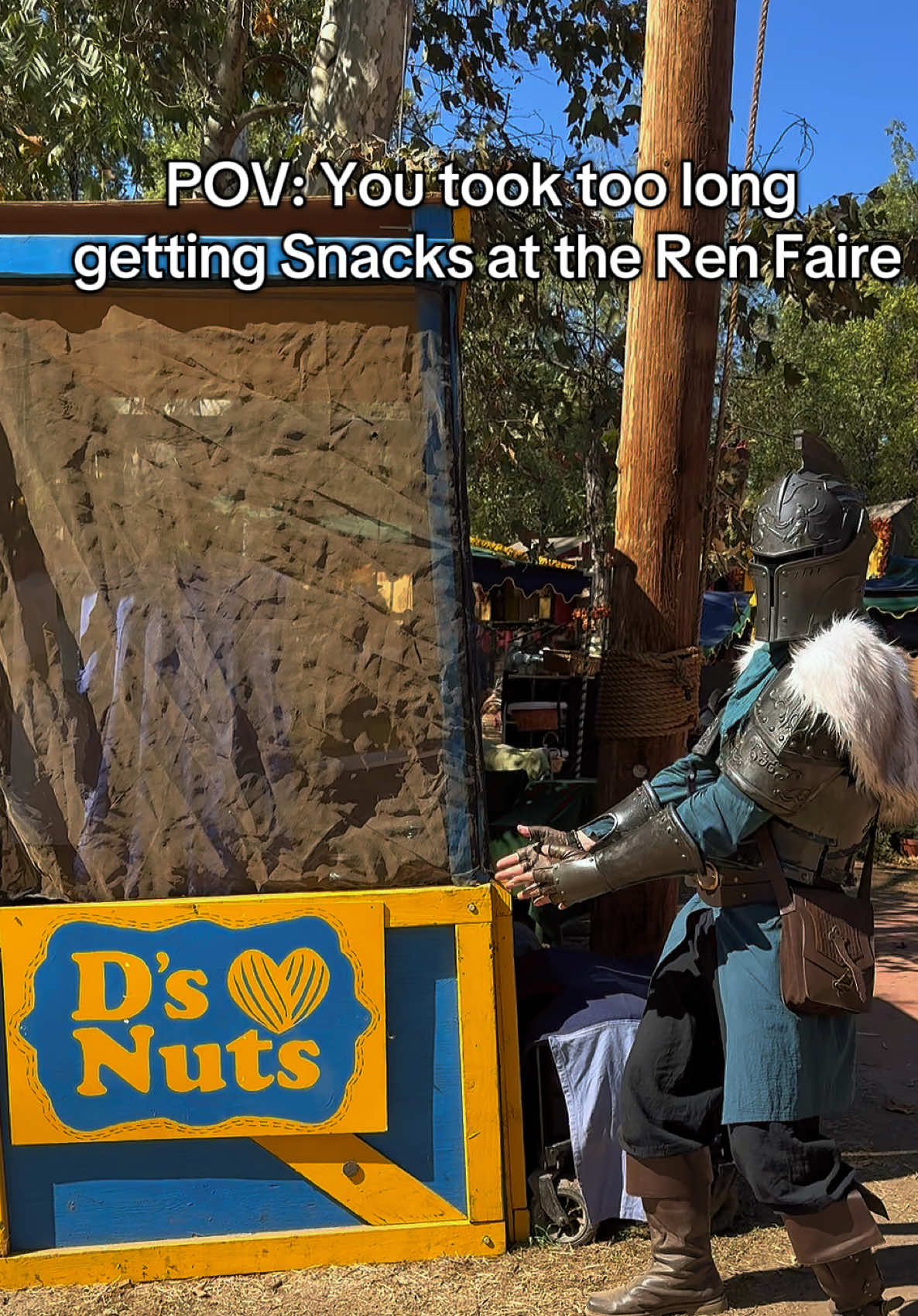 I will wait the whole day if it means getting some roasted nuts and meat on a stick! #renfaire #norcal #fantasy #knight #renfairefood 