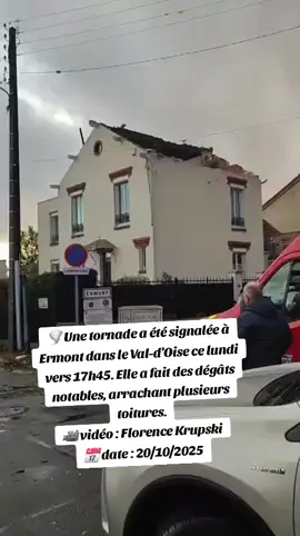 🌪️ Une tornade a été signalée à Ermont dans le Val-d'Oise ce lundi vers 17h45. Elle a fait des dégâts notables, arrachant plusieurs toitures. 🎥 vidéo : Florence Krupski 📅 date : 20/10/2025 #meteo #orage #storm #tornade #tornado 