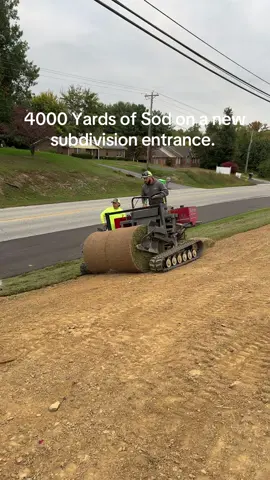 The developer of a subdivision in Sellersburg, Indiana chose to sod the entrance of their new development. Instant gratification and erosion control on this berm. #sod #lawn #instant #development #lawntok 