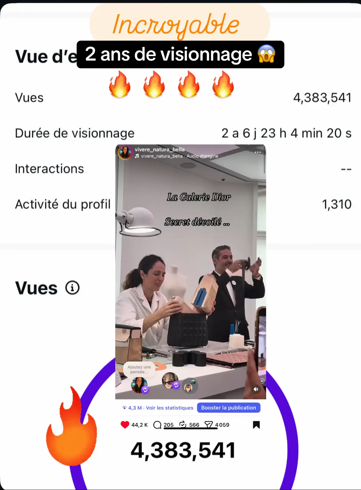 😱😅Ce réel a fait plus de 4 millions de vues sur mon insta ( vivere_natura_bella ) et ça grimpe toujours …  et quasi 1 million sur Tiktok @lagaleriedior Incroyable !!!  #tiktok#instagramstories#videovirale#lafolie 
