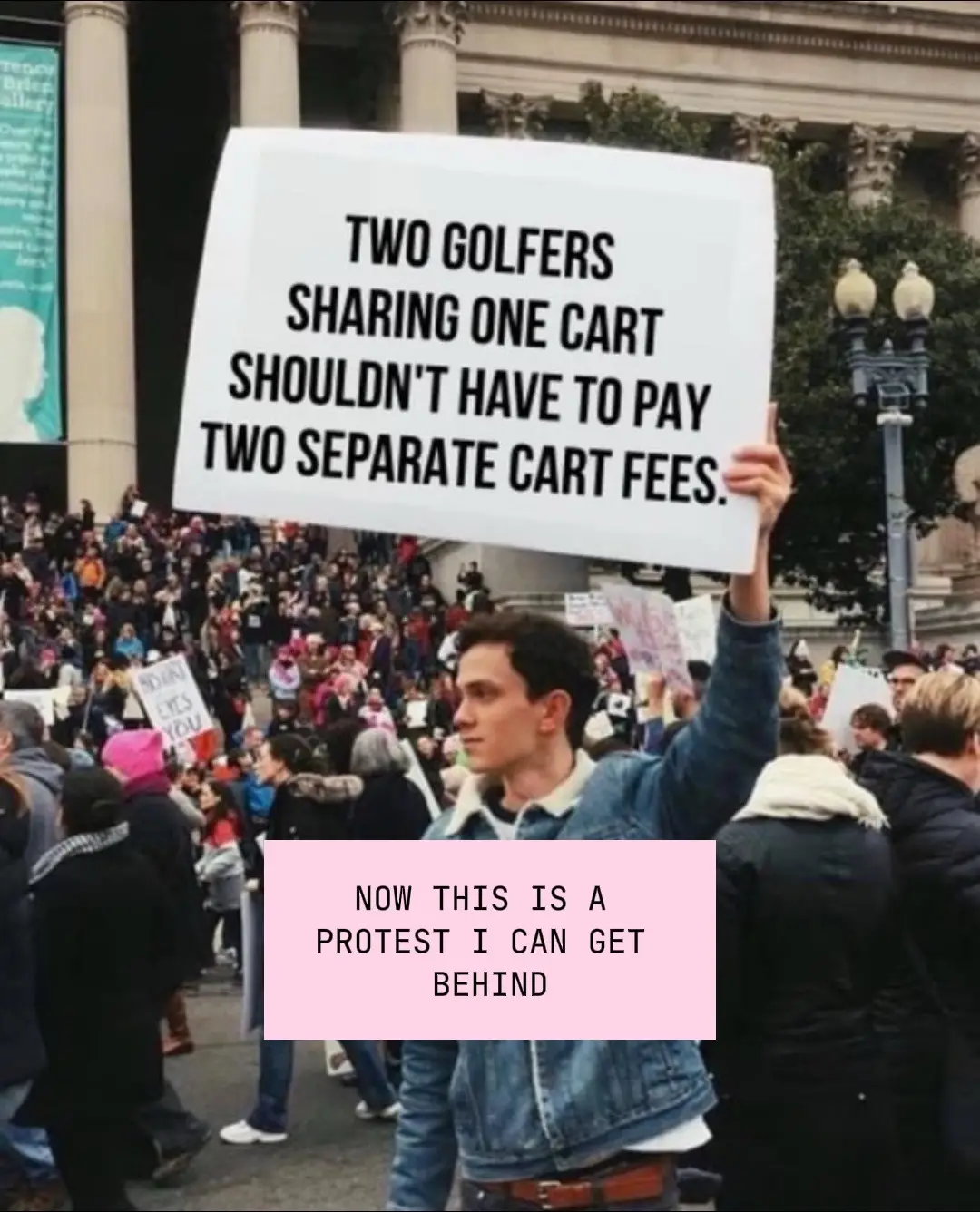 They already charge us too much to go scream at a white ball and question our entire lives, throw us a bone 😂 #golf #golftiktok #protest 