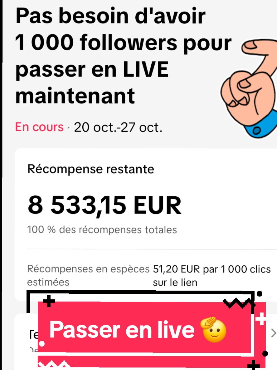 bonne nouvelle pas besoin d'avoir 1000 abonnés pour passer en live maintenant 👌 n'hésitez pas à liké et partager 🫡#LIVEIncentiveProgram #MakefriendsLIVE #PaidPartnership  #tik_tok #live 