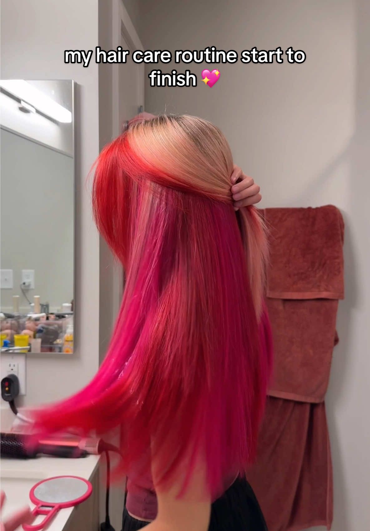 my hair wash routine start to finish 🫶🏼 & i always get a lot of questions about my blow dryer straightener, it’s a @Dyson USA airstraight 💖 #hairstyle #haircare #pinkhair #hairroutine #hairtutorial  