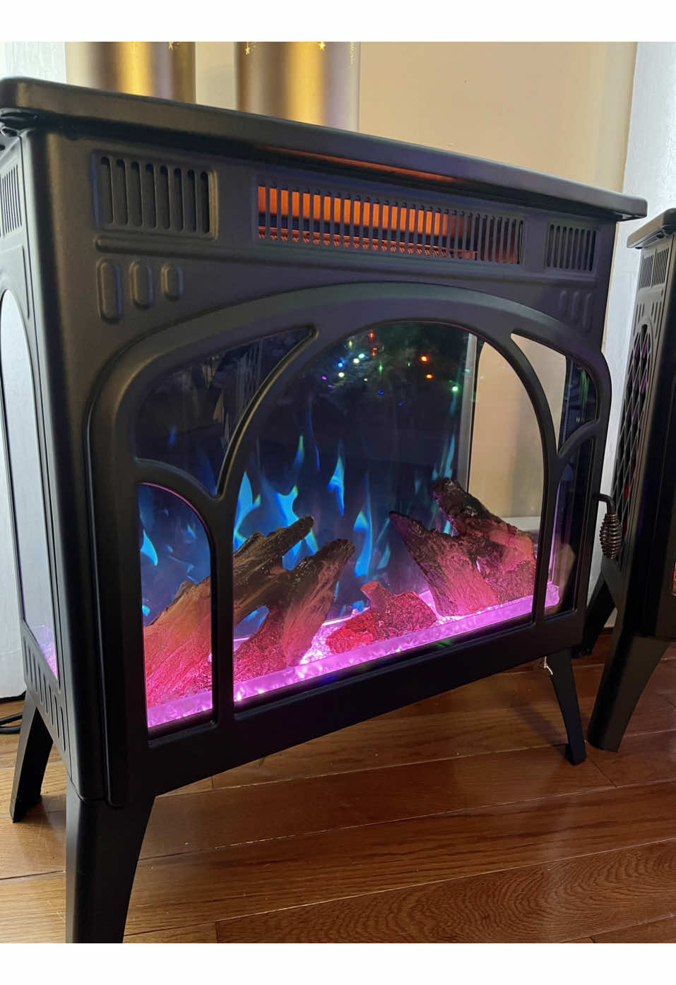 Stay warm, save money and make your home look beautiful and cozy! These fireplaces have adjustable thermostats and color changing flames! #fireplace #fireplaces #homeheating #spaceheaters 