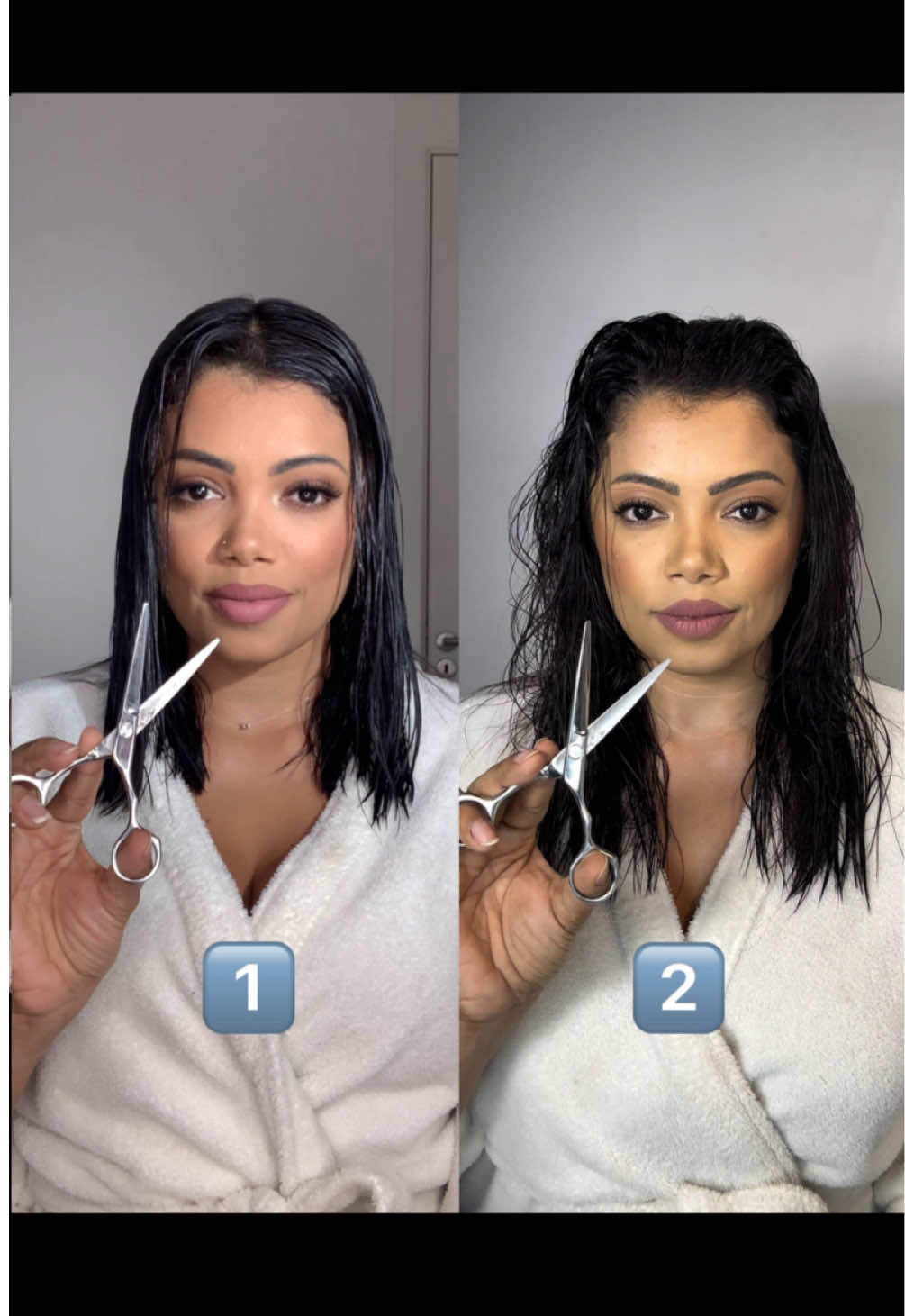 MAIS INFO. DO CORTE 👉 Corte 1: Comprimento total em U com franja curtain bangs. Corte 2:  Atrás comprimento em U, laterais com corte curtain bangs e franja curtinha. Tesoura: Vertix Inox fio Navalha 5,5 🔍Cole este código na barra de busca do Mercado Livre: 🔗 CHIAD9-N306@Mercado Livre Moda  #OMelhorDaBeleza #mercadolivremoda  #cabelo #chanel #cabelocastanho 