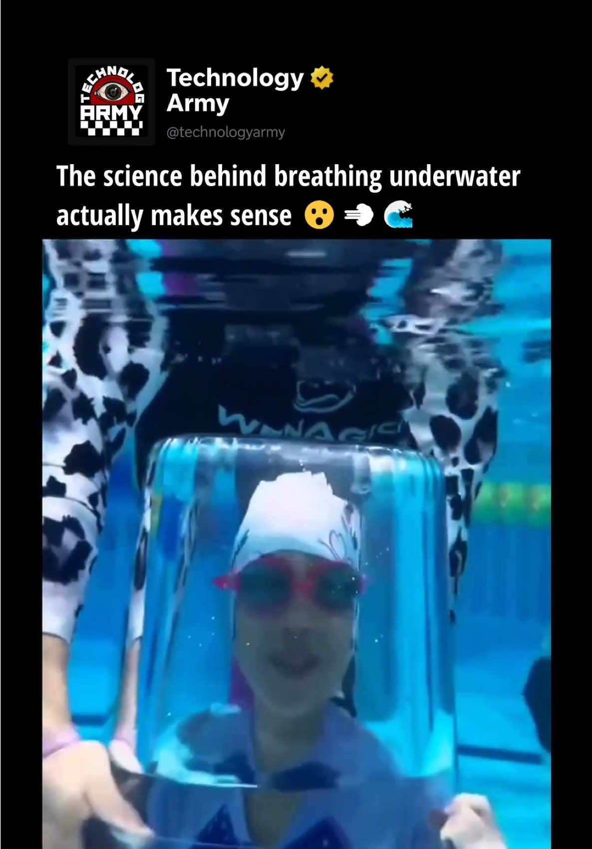 Technically, you can breathe underwater — if you trap air inside something, like flipping a boat over your head. ⚓ That air pocket acts like a mini scuba tank, letting you stay below the surface for a short time. It’s pure physics — the air doesn’t escape right away, giving you a bubble of oxygen to work with. But the trick only lasts until oxygen runs out and pressure kicks in. Still, it’s a fun reminder that even movie science (like Jack Sparrow’s bubble trick 🏴‍☠️) has a bit of truth behind it. Follow @TechnologyArmy 🌟 #Science #experiment #physics #underwater #viral