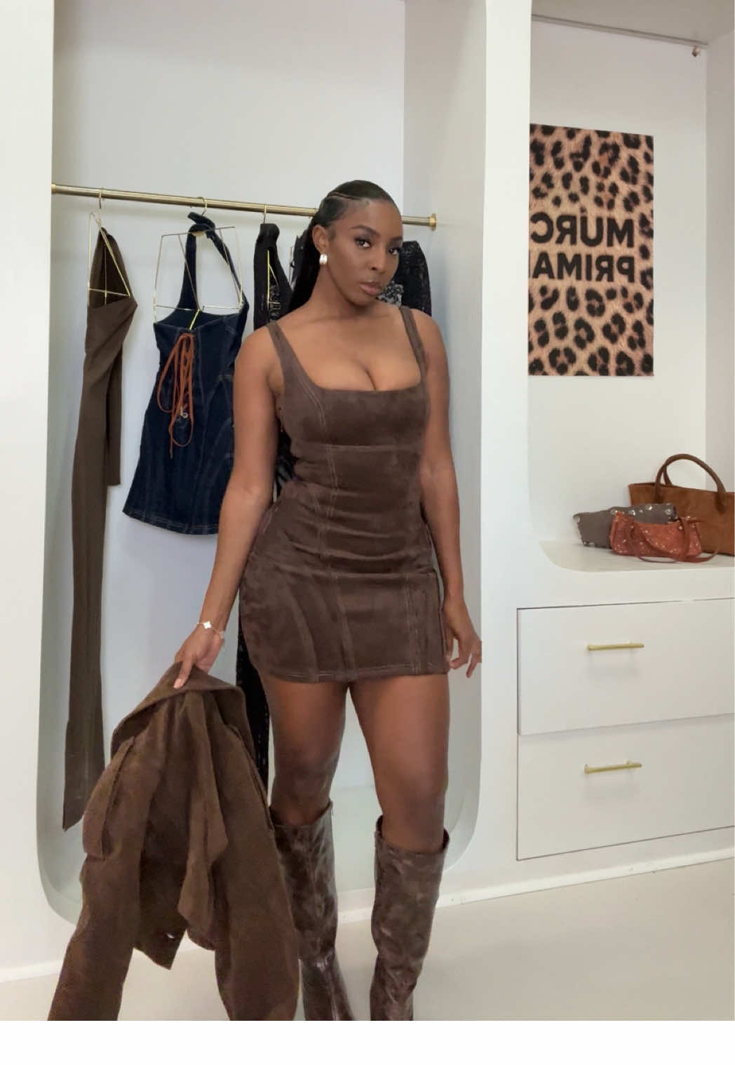 Let us know what else you want to see styled 🤎 ##MURCI##fashiontiktok##suededress##outfitsinspo##styletips