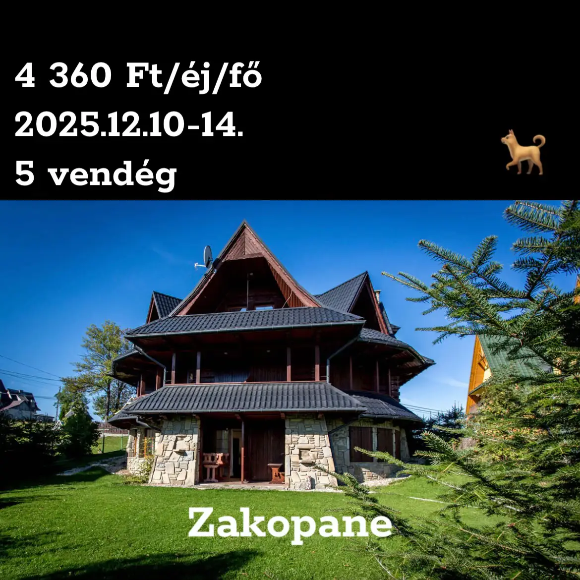Decemberben: Szállás 5 vendégnek 4 éjszakára  ebben a hangulatos házikóban kandallóval, szuper áron! 🏔️ Mehettek családdal vagy barátokkal, erre a helyszínre biztosan sokáig emlékezni fogtok. 🌿  A vendégház 10 percre található Zakopane belvárosától, békés hegyi környezetben a zavartalan kikapcsolódáshoz. ✨  Ide kiskedvenceteket is magatokkal hozhatjátok!🐕 Autóval pedig ingyenesen tudtok parkolni az udvarban.  #zakopane  #december #legszebbszállások #legjobbajánlat #szálláséschill 
