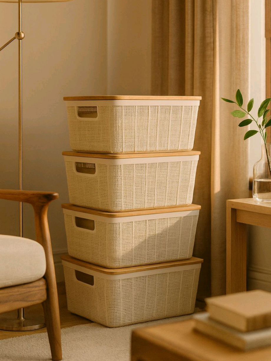 ✨Organização com estilo? Temos! 😍 Essas 3 caixas com tampa de bambu deixam tudo arrumadinho e ainda decoram! 💁🏻‍♀️ 💸 Só R$95,98 — corre antes que acabe! #caixas #organization #foryou #fyp #shopee 