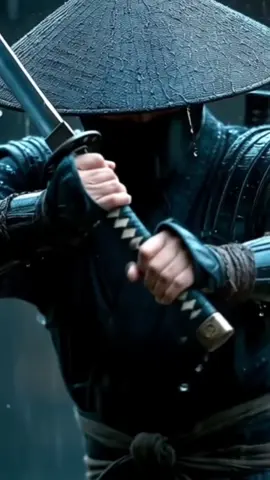 Sword sings in the rain, each strike - the world’s quiet breath, silence within him. #ronin #samurai #kata #rain #bushido 