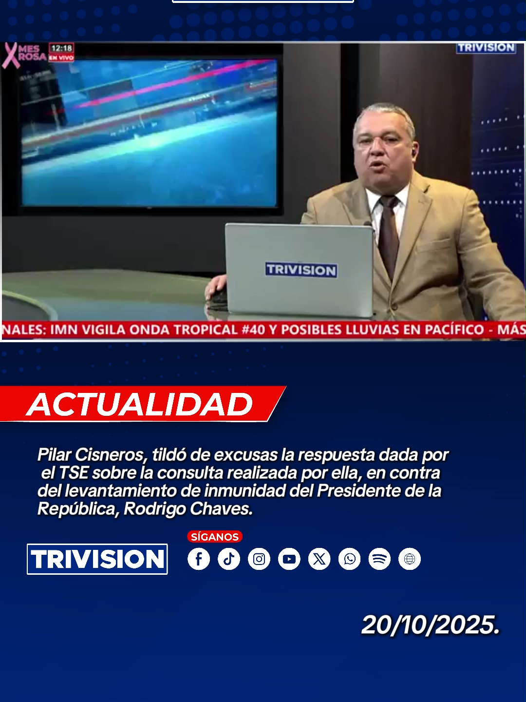 🔴#NoticiasTrivision| Pilar Cisneros, tildó de excusas la respuesta dada por el TSE sobre la consulta realizada por ella, en contra del levantamiento de inmunidad del Presidente de la República, Rodrigo Chaves.