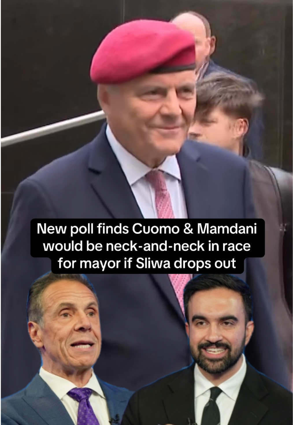 A new poll from AARP and Gotham Polling finds Democrat Zohran Mamdani is holding his lead at 43.2%. Independent candidate Andrew Cuomo is in second place at 28.9%, and Republican Curtis Sliwa is in third place at 19.4%. The same poll finds Cuomo and Mamdani would be in a neck-and-neck race if Sliwa drops out - with Cuomo just four points behind Mamdani, which is within the poll's margin of error. In that scenario, Mamdani is ahead 44.6% to Cuomo's 40.7%. 