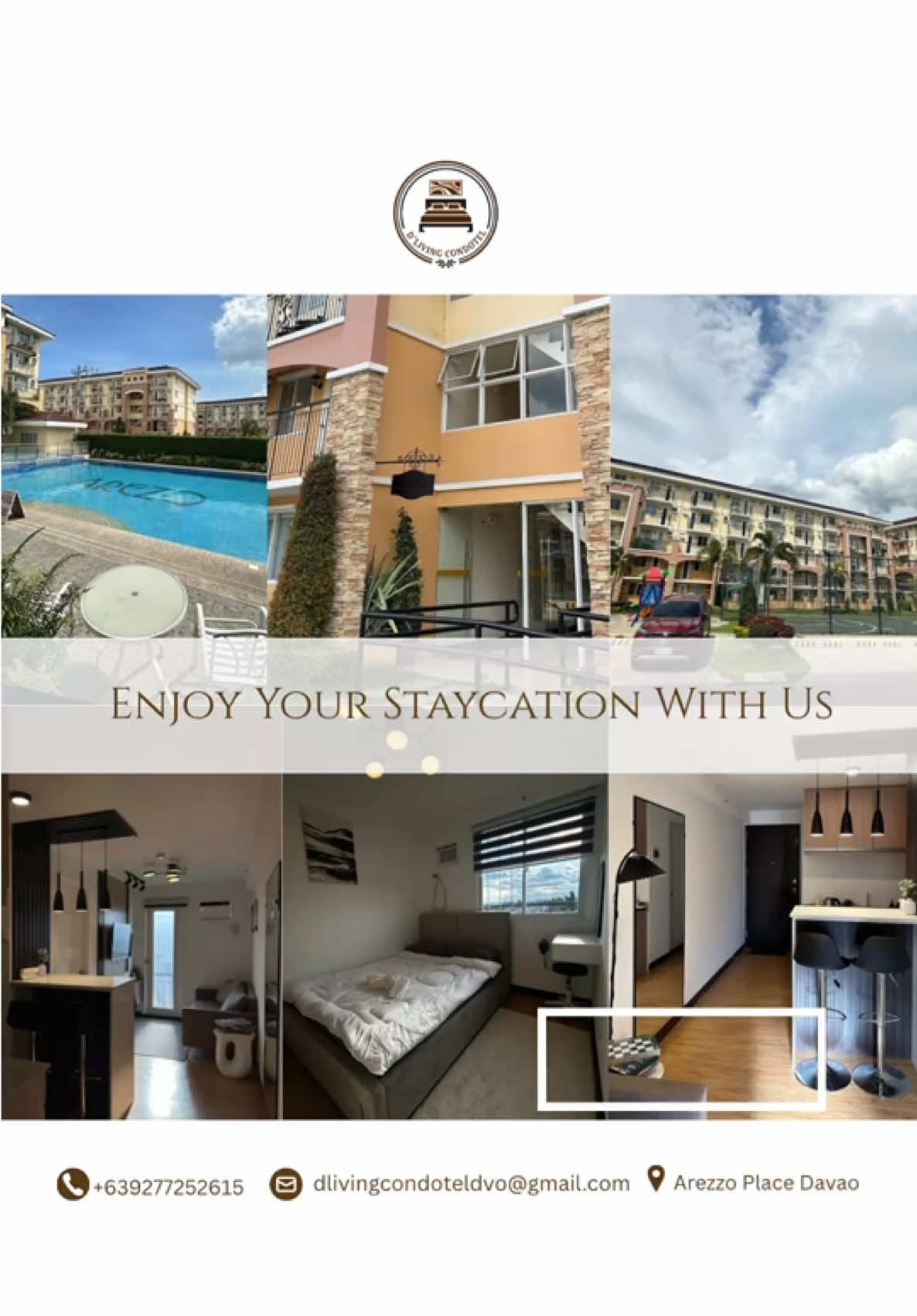 Relax, recharge, and feel at home in this fully furnished 1-bedroom studio at Arezzo Place, Davao City. Whether you're visiting for business, leisure, or a cozy staycation, this thoughtfully designed unit has all the comforts and extras you need — and then some. ✅ Fast Wi-Fi + Netflix + Prime Video + Cable TV ✅ 1 Double Bed + 1 Extra Bed ✅ Fully equipped kitchen with bar table ✅ Complimentary coffee & chilled drinks in the fridge ✅ In-unit washing machine — no need for laundry trips ✅ Board games for your downtime ✅ Private balcony for fresh air and chill mornings ✅ Pool, playground, and basketball court access Enjoy the balance of privacy, style, and convenience — all in one relaxing space. 🛏️ The Space: Studio-type 1BR unit 1 Double bed 1 Extra foldable bed (upon request/setup) Air-conditioned sleeping and living area Dining/workspace and bar table Private balcony  Amenities: High-speed Wi-Fi Smart TV with Netflix, Prime Video, and cable Fully equipped kitchen Refrigerator with complimentary drinks Complimentary coffee selection (instant) Electric kettle, cookware, utensils,  microwave, bread toaster, rice cooker,induction  Bar-style table for casual dining or work In-unit washing machine Private bathroom shower Fresh linens, towels, and basic toiletries Board games for fun indoor moments 🏊‍♀️ Community Amenities: Swimming pool Basketball court Children’s playground 24/7 building security Paid parking ₱300 per night 📍 Location – Arezzo Place, Davao City: Located in a peaceful and secure residential area, just a few minutes from downtown Davao, malls, restaurants, and major landmarks. Accessible by public and private transport. ⏰ Other Things to Note: Check-in: 2:00 PM | Check-out: 12:00 PM Guests must show the guest authorization letter at the guardhouse upon arrival Pool access is subject to building hours/rules No smoking, parties, or loud noise Ideal for couples, solo travelers, small families, and work-from-home stays 📩 Booking & Inquiries: Now accepting bookings! DM us with your preferred dates to reserve. Early reservations are highly recommended to secure your stay.   #airbnb #davaostaycation #staycation #rental #airbnbhost 