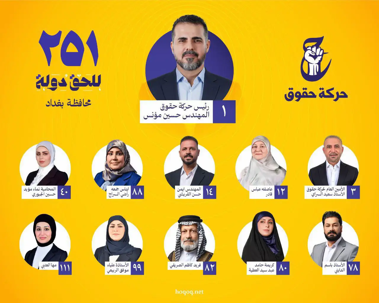 تعرف على مرشحي حركة حقوق في العاصمة بغداد. #الصالح_الامين_مونس #اكسبلور #حركة_حقوق_قائمة_251 #مشاركون 