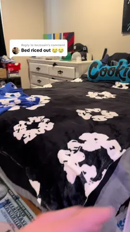 Replying to @bxzozain My bed has more drip the most of you 🤣‼️ #Cozy #Blanket #Bed #DenimTears #RoomDecor