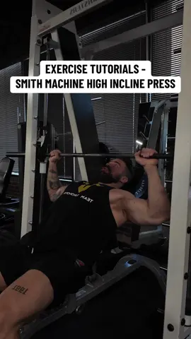 Exercise Tutorials - Smith Machine High Incline Press  - - With symetrical hand alignment just outside of shoulder width.  - Lower the bar to the lowest, predetermined position you can based on your anatomy/mobility.  - Use inward intention, driving your hands inward to increase the chest activation.  #benchpress #chest #howto #exercise #gym  
