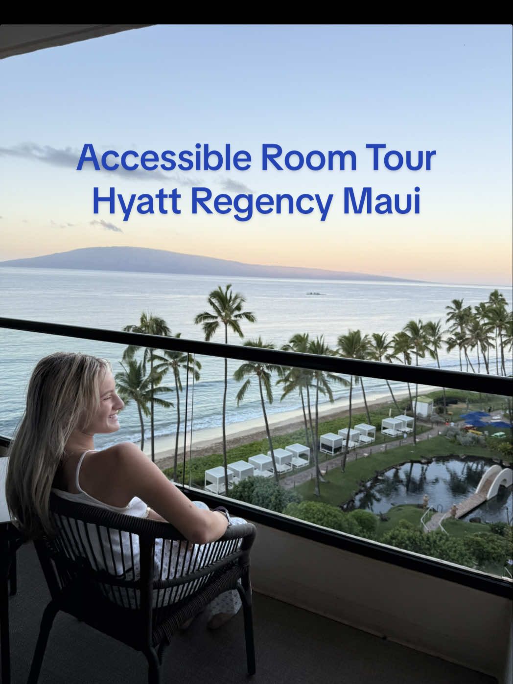 I can proudly say this room was a 10/10 for accessibility! There was a peephole right at my level so I could see out of the room, the carpet was easy to roll on, I could easily get into the shower area with a built-in bench, the sink area was easy to use with their cut out for wheelchairs to slide underneath, the beds were low to the ground (which made it easy to transfer), and the platform to get out onto the balcony was super easy to get over. If you are looking for a accessible resort and room in Maui, I highly recommend @Hyattmaui #accessibleroomtour #adaptedlife #makaylanoble #hyattregency #accessibility 
