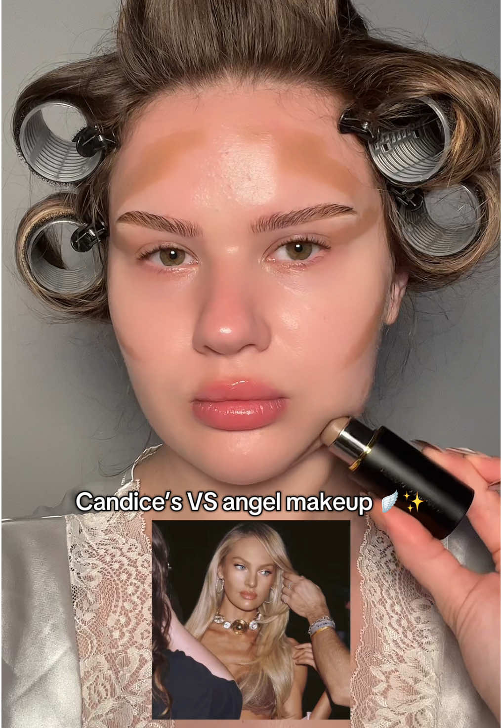recreating Candice Swanepoel’s makeup from the Victoria’s Secret fashion show🪽✨ #vsangel #candiceswanepoel #victoriassecret #bombshell #makeup 