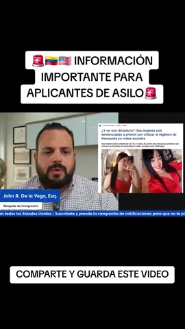 🚨🇺🇲🇻🇪 En Venezuela, el régimen castiga severamente a toda persona que comparta publicaciones en redes sociales en contra de la dictadura. Si usted ha sido activo en redes sociales expresándose contra el régimen, es extremadamente importante presentar evidencia de casos de otras personas similarmente situadas que hayan sido perseguidas o castigadas por motivos políticos. 📩 Si tiene un caso de asilo o desea evaluar sus opciones legales, comuníquese con nuestra oficina. Contamos con la experiencia y trayectoria de haber representado exitosamente a cientos de clientes ante USCIS y la Corte de Inmigración. 📧 info@delavegalaw.com 📞 305-456-3474 COMPARTE Y GUARDA ESTE VIDEO✅️ #inmigracion #immigration #abogadodeinmigracion #inmigrantes #abogado 
