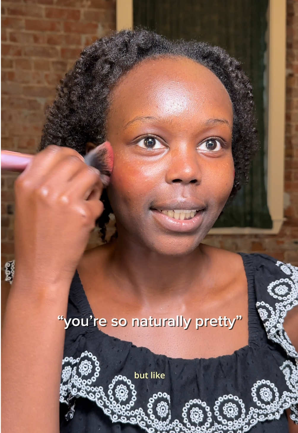 i love a flushed blush look it makes me so glowy and warm 🩷 some people think i’m not wearing makeup but i’m usually wearing blush 🫶🏾 blush @MCoBeauty cheek & lip tint in ‘Blush Red’ #makeup #4chair #naturalhair #curlyhair #coilyhair 