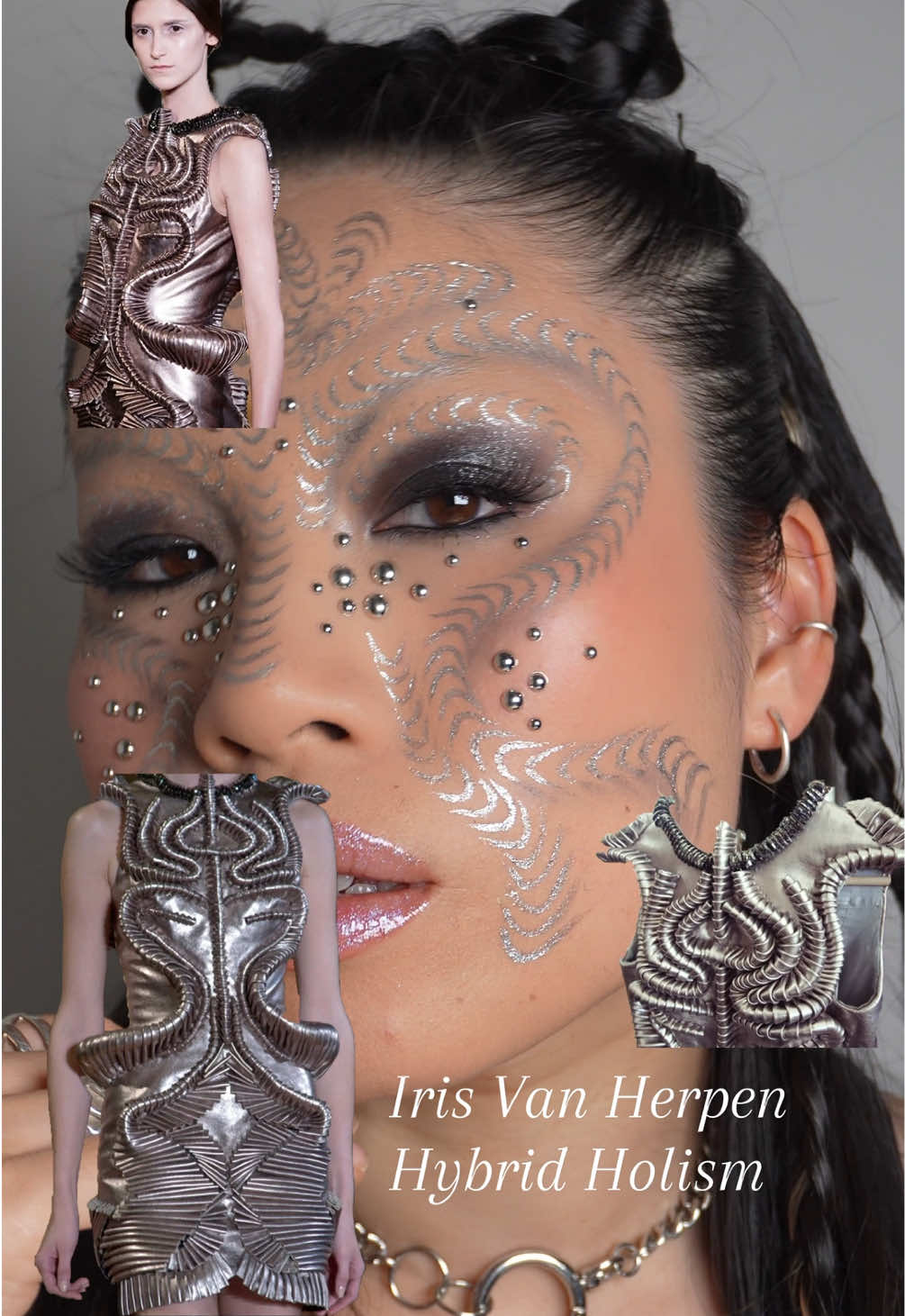And the category is: RUNWAY METALS (set by @august ) Makeup inspired by Iris Van Herpen’s Hybrid Holism 2012 Products: @samplr Colours from Neon Grunge Palette #metallic #makeup #editorial #couture #creativemakeup 