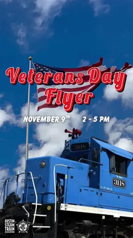 This ride’s for our Veterans — and those who love them❤️🤍💙🚂 Celebrate the veteran in your life with a family-bonding, 3-hour vintage train adventure through the Texas Hill Country. Veterans and active-duty military ride free! 📅 Sunday, November 9th 🕑 2 PM–5 PM 🎫 Tickets: bit.ly/ASTA-VDF Let’s make this Veterans Day one to remember! . . . . . #AustinSteamTrain #VeteransDayFlyer #VeteransDay #ThankYouVeterans #MovingMuseum #TexasHillCountry #AustinEvents #CentralTexas #HistoricTrainRide #VintageVibes #FamilyFriendlyFun #TexasNonprofit #BertramFlyer #AustinWeekend #DoGoodAustin @visitcptx