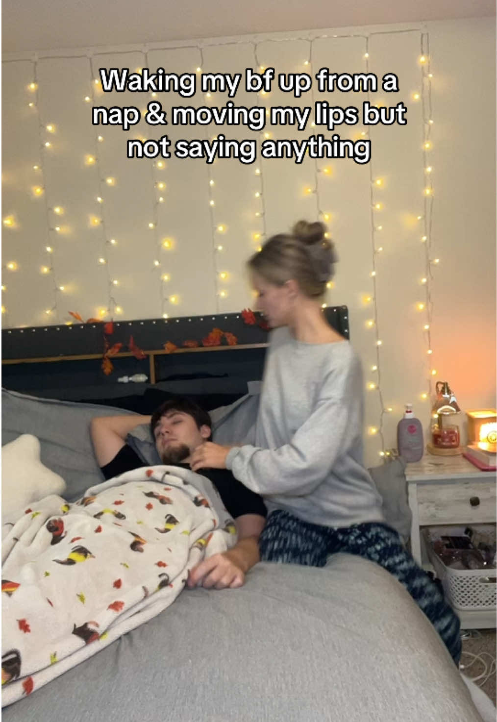 He thought he was dreaming😂 #fyp #couple #relationships #couplepranks #lukeandgracie 
