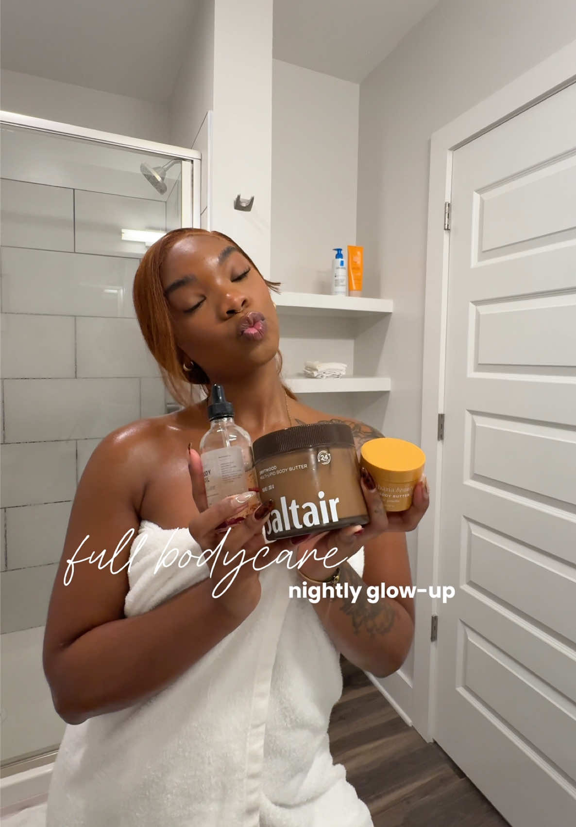 baby it’s getting colder & that means it’s time to upgrade that bodycare routine! here’s how you’ll be soft + smooth to the touch  comment “glow” for my full bodycare list ✨ @Saltair Body  @Hanahana Beauty  #skincare #bodycareproducts #glowingskin #glowuptips #skincaretips 