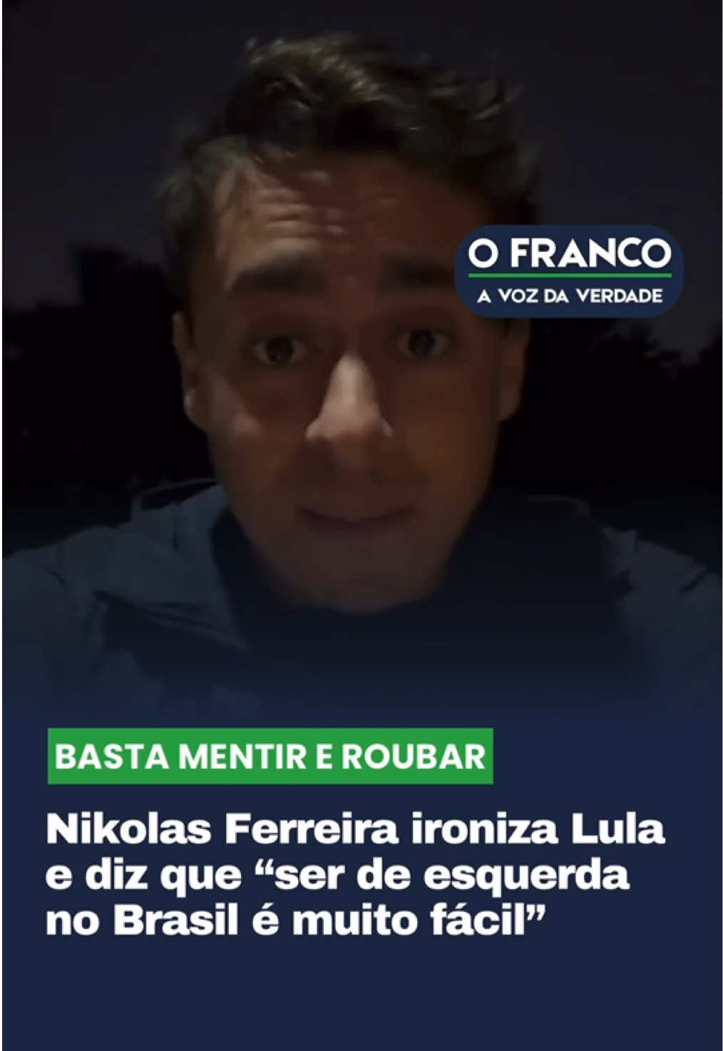 O deputado federal Nikolas Ferreira (PL-MG) publicou um vídeo nas redes sociais criticando o presidente Lula e dizendo que “ser de esquerda no Brasil é muito fácil”. Na gravação, ele afirma que “basta mentir, roubar e colocar a culpa nos outros”. 📲 Veja a reportagem completa em: www.jornalofranco.com