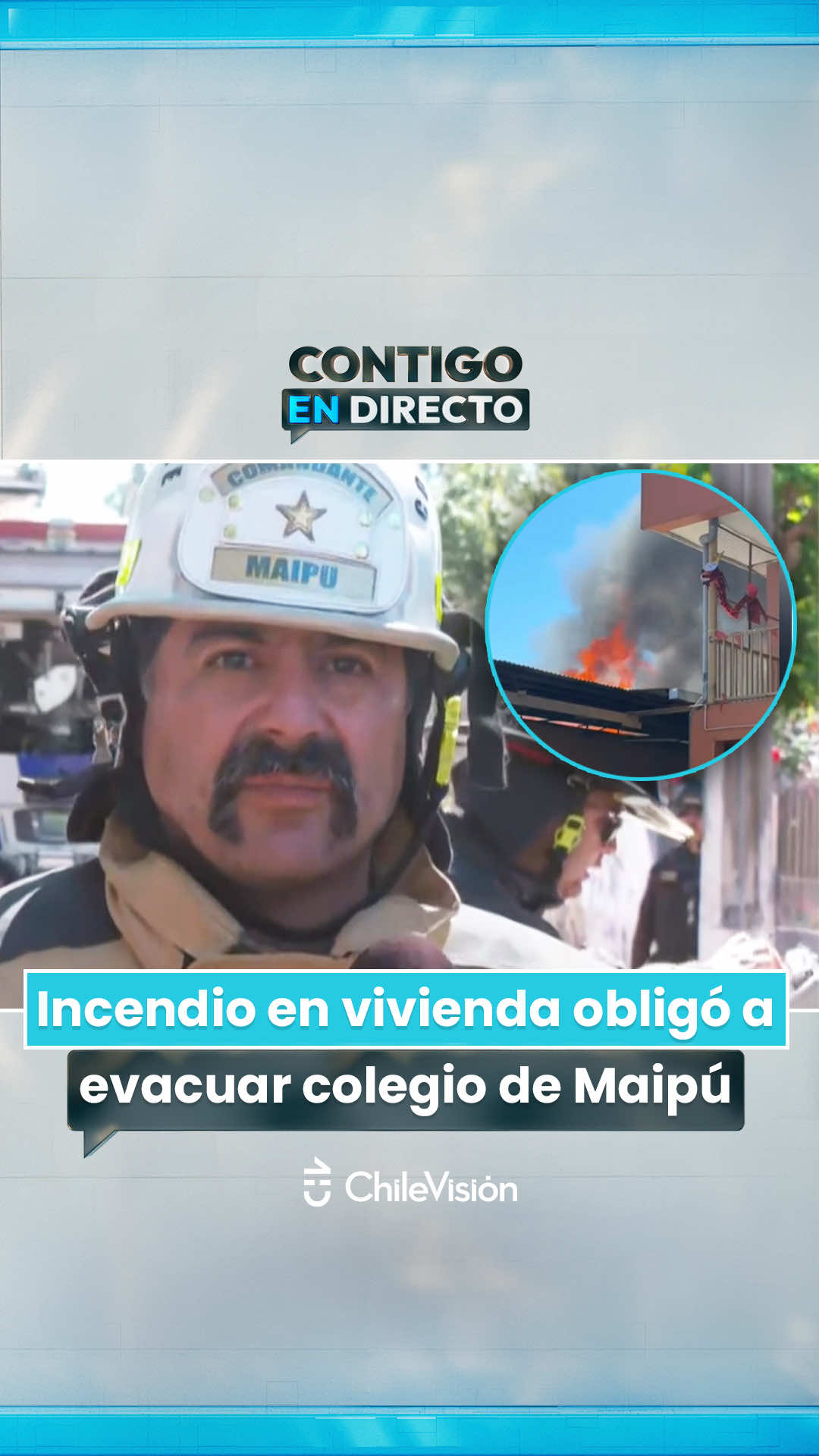 Alumnos del Colegio Rosita Sánchez fueron evacuados este lunes luego de que un incendio afectara la parte trasera de una vivienda ubicada en el pasaje Río Éufrates con Montecassino, en la comuna de Maipú. Según informó el comandante de Bomberos de Maipú, Claudio Salinas, no se registraron personas lesionadas ni daños mayores en el recinto gracias a la rápida acción de bomberos y trabajadores del colegio, se logró controlar la emergencia y evitar su propagación. #ContigoEnDirectoCHV