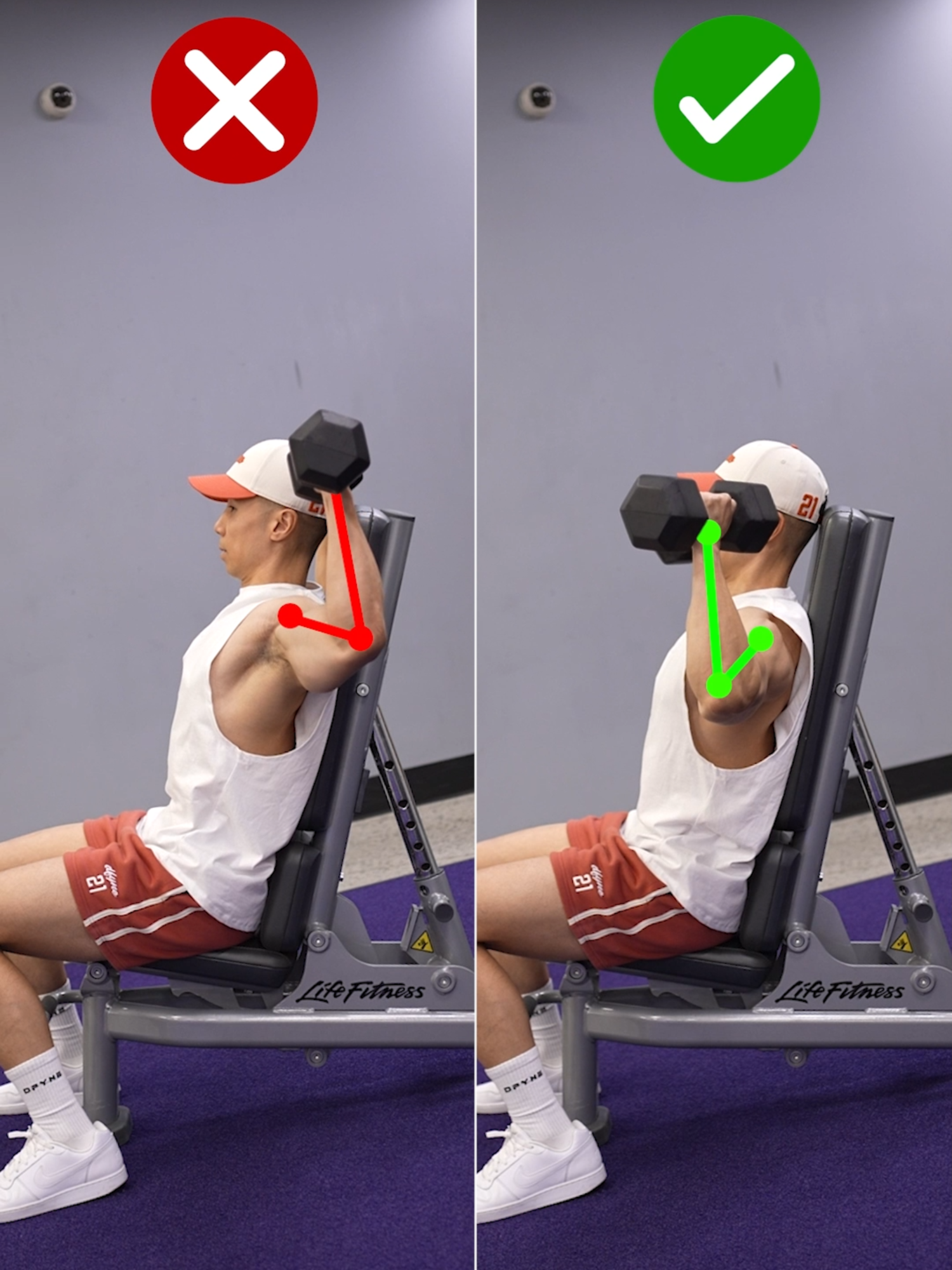 Outfit from ⁨@dfyne.official. Use code DELTA for 10% off. Link in bio 🛑 STOP Making This Shoulder Press Mistake! A common mistake on the shoulder press is flaring your elbows straight out to the sides in line with your shoulders. This puts unnecessary stress on your rotator cuff and increases injury risk. Instead, keep your elbows slightly in front of your shoulders as you lower the dumbbells. Size & Shred Training program 👉🏻 deltabolic.com (link in bio) #shoulderpress