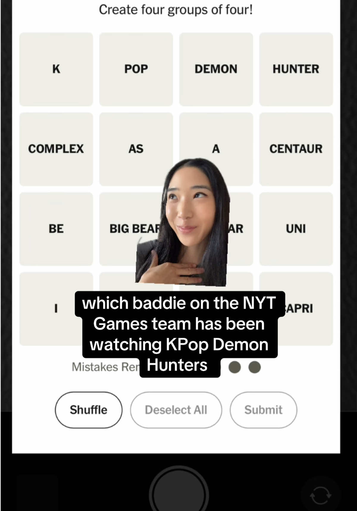 this was a good one😂 but also first time in a while that I got yellow last😅 I’ve never heard of a bugbear haha #connections #nytgames #kpopdemonhunters #kpopdemonhunter #nytconnections @mynytimes 