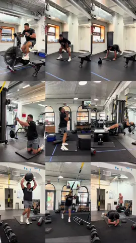 NEW BLOCK. DAY 1. Think you can finish this without tapping out? 👀🔥 Tri-Set 1 1️⃣ SL Med Ball Slams x1 2️⃣ TRX Assisted Split Jumps x3 3️⃣ Plank with Reach x2 (10 reps) 4️⃣ Rotational Chops x2 (10 reps) Tri-Set 2 (2 rounds) 💥 DB Goblet Squat (2nd set AMRAP) 💥 TRX Inverted Rows (2nd set AMRAP) 💥 Rope Tricep Extension (not shown) HIIT Finisher (20 min AMRAP): ⚡ 10 KB Swings ⚡ 10 Push-Ups ⚡ 10 Cal Assault Bike Sprint Would you survive this combo? Drop a 🔥 if you’d try it 😅 #GymTok #fitnesschallenge #trisetworkout 