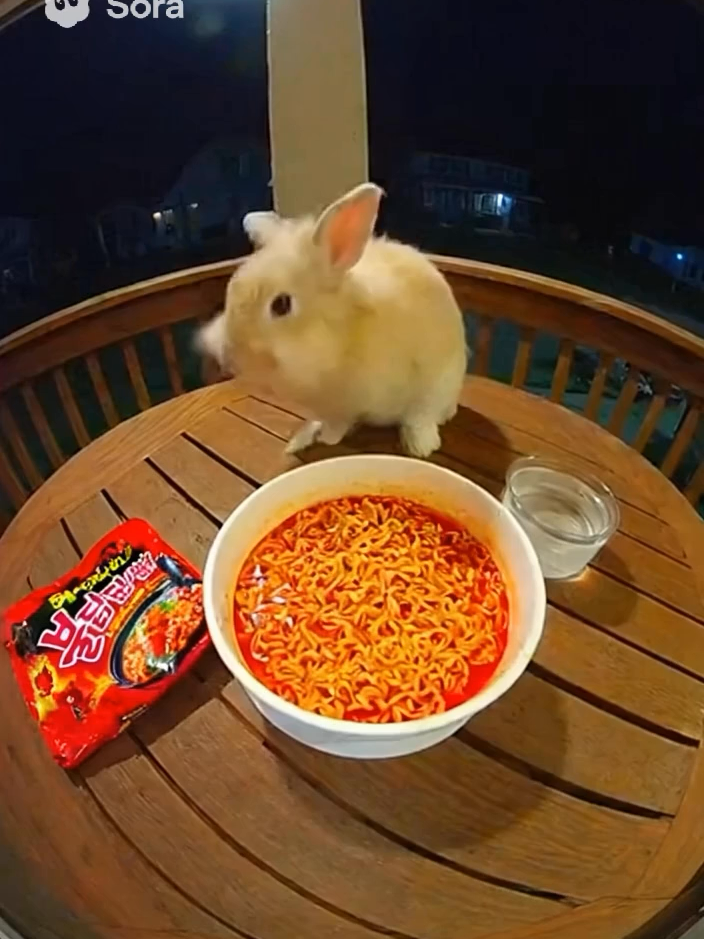 This rabbit tried spicy ramen at midnight… and instantly screamed 😭🌶️🐰💦 #caughtoncamera #rabbit #spicychallenge #buldakramen #funnyanimals #doorbellcam #viralvideo #fyp #realisticvideo