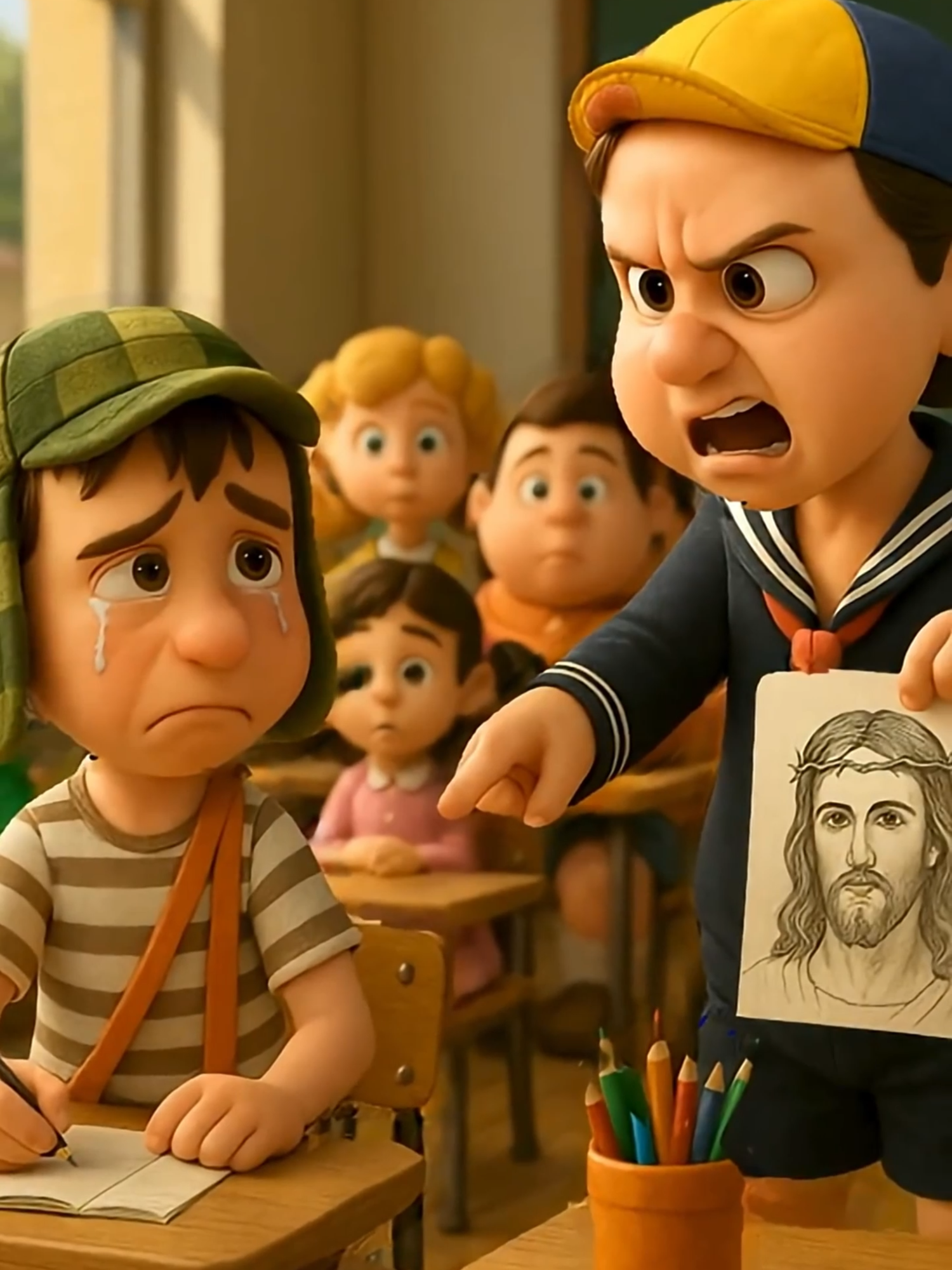 EL CHAVO DIBUJÓ A JESÚS Y SU CASA SE INCENDIÓ! 😱🔥#chavo #ia   #dibujo #animación #memes #ia #historia #jesus Chavito en la cuerda #chavodelocho #comedia