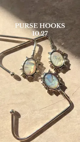Purse hooks designed like jewelry for your table 🪄 launching 10.27!!!!  #functionalart #pursehook #abalone #artist 