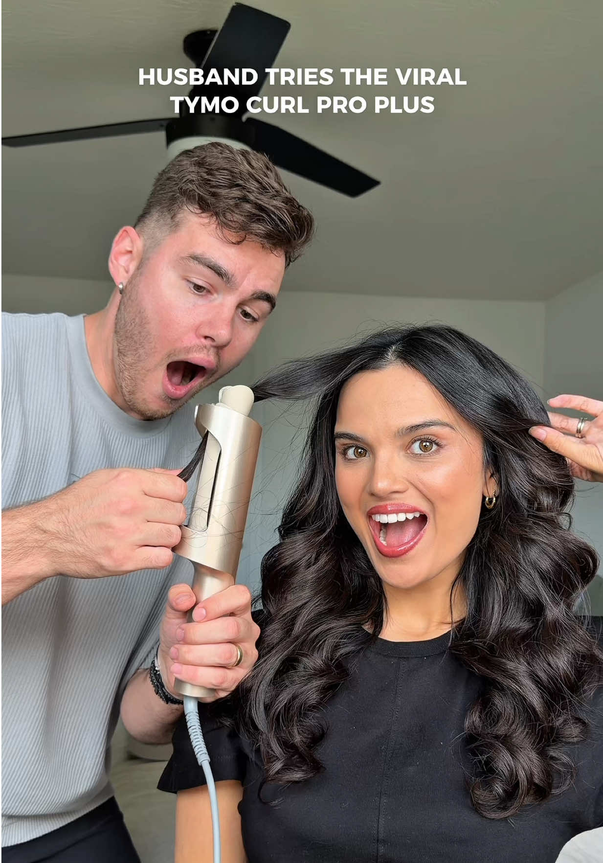 My hubby tries curling my hair with the viral @TYMO BEAUTY US CurlPro plus 👀 how’d he do?  #tymobeauty #curlingiron #hairtool #tymocurlpro #husbandwife 