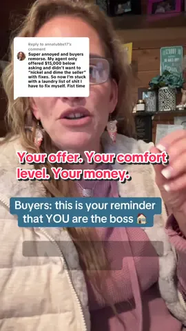 Replying to @annatubbs17 A great agent doesn’t push. They listen. This buyer is dealing with major buyer’s remorse because their agent refused to write the offer they wanted — and later told them exactly what to ask for after inspections. 🚩 Here’s the truth 👉 💡 Your agent is legally and ethically required to write the offer you want — not what they think will “look better.” 💡 If you want to offer $15,000 below asking, that’s your call. 💡 After inspections, you get to decide which repairs make you comfortable with moving forward. You can always negotiate. But you should never be pressured into offering more or accepting less than what you’re okay with. Your comfort level matters more than your agent’s opinion. Because at the end of the day, you’re the one buying the house — and living with the decision. Have you ever had an agent try to talk you out of the offer you wanted to make? 👇 #alishacollins #realestatebestie #casperwyomingrealestate #homebuyingtips #realestateadvice