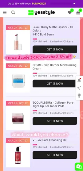 Yesstyle is having a sale and certain brands are up to 50% off + glow up giveaway (need to spend $29 usd minimum and review item). Enter in Coupon code section: SOO12 for 12% off or see code at top of screenshot. Enter in Reward code section: 3R3693 for an extra 2-5% off on top. Some highly rated items on Yesstyle that I would rebuy: Apagard toothpastes (they contain hydroxyapatite to remineralize teeth!), Medicube AGE-R Ultra Tune 40.68 device, Tirtir Red Cushion, BBIA gel eyeliner, and CosRx pimple patches. Other interesting items I have my eye on: Rohto eyedrops that have nutrients for the eyes, Brenden Safe backpack and wallet (RFID-blocking pockets, lockable zippers, anti-cut material), jasmine and rose essential oils, A'Pieu foot peeling masks, Jujy IPL hair removal device that includes red light technology and red light mask. #yesstyle #eqqualberry #vt #laka #cosrx 