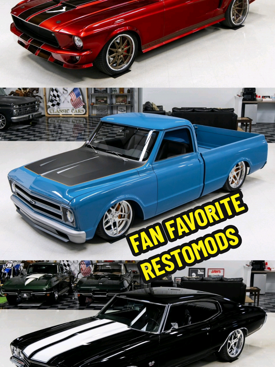 We've had many incredible custom classic cars and trucks over the years. Here are just a few fan favorites! We have many more coming soon too 😎 #classiccar #restomod #cartok #musclecar #hotrod 
