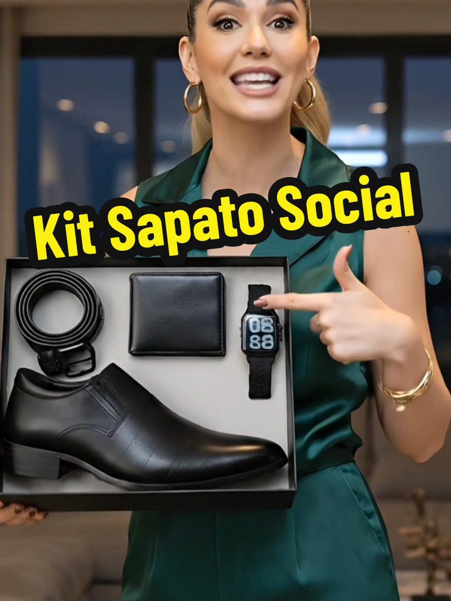 kit de 249 reais por menos de 60 reais😱 só no TikTok Shop mesmo! Vem com sapato social elegante, cinto ajustável, carteira espaçosa e um relógio moderno que fecha o visual.   #kit #sapato #sapatosocial #sapatos #tiktokshop 