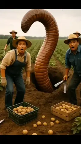 A giant worm scares the farmers / video AI  #fyp #viral #AI #videoai #trending 