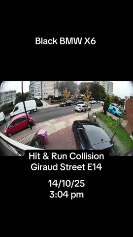 Hit-and-run by a BMW X6 on Giraud St, E14. 14/10/25 @ 3:04 PM. £250 reward for info leading to the car’s plate number. DM if you know anything. #towerhamlets #hitandrun #collision #bmwx6 #eastlondon 