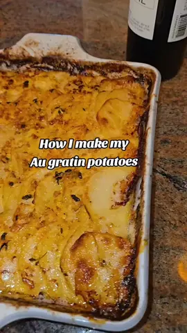 Au Gratin Potatoes 🥔🧀 By @smalltowninfluencer  This is how I’ve made my au gratin potatoes for years! Some people call them scalloped, some call them au gratin — but since these have cheese, we’re going with Au Gratin!  you'll need 16 oz cheese 7 to 8  russet potatoes and a half pint of cream (you may not need it all) and one stuck of butter Ingredients & Directions: 🧈 Butter a 9x13 pan generously. 🥛 Add a thin layer of heavy cream with some fresh thyme (optional) to the bottom. 🥔 Peel 7–8 russet potatoes and slice thinly. ➕ Layer potatoes over the cream, overlapping slightly. 🧂 Season with garlic salt and pepper. 🧈 Grate about ⅓ stick of butter over the top. 🧀 Sprinkle with ¾ cup sharp cheddar cheese and more cream.  Repeat layers as needed, ending with cheese and more thyme if using — then bake covered loosely for 30 minutes and then uncovered until tender bubbly, and golden perfection!! #potato #potatorecipe #cheesy  #familyfavorite 