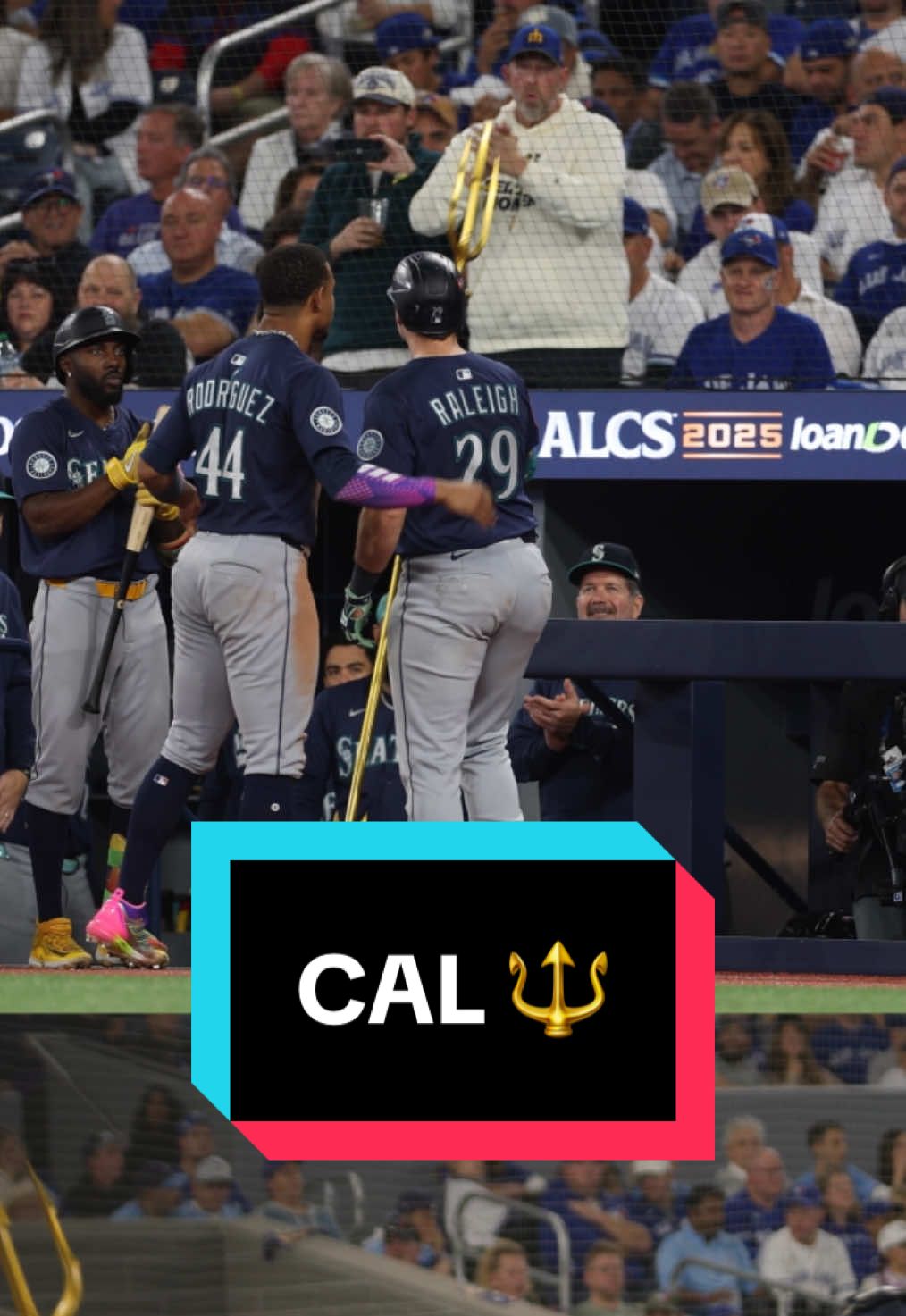 Cal Raleigh raises the trident 🔱  #baseball #mariners #Postseason #MLB 
