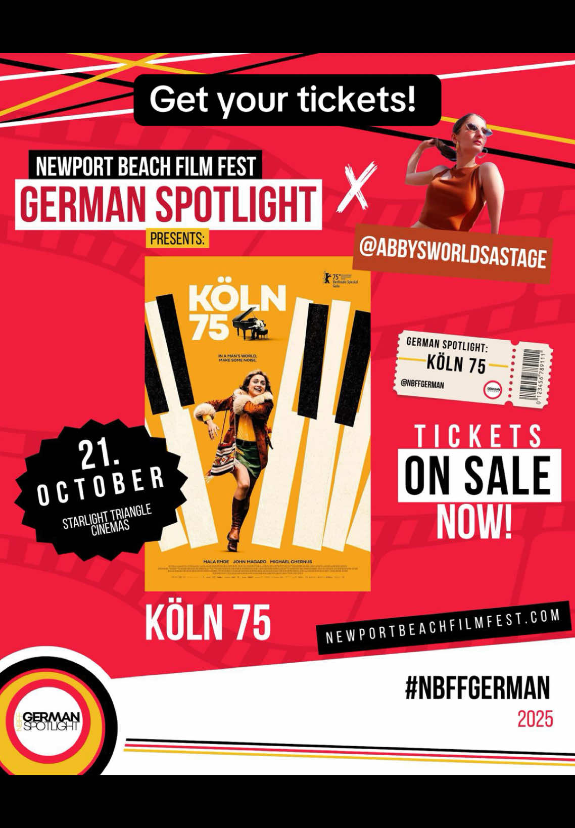 Please join me at the @NBFF ‘s German Spotlight film #KÖLN75  You can get your tickets at their website.  #nbff25 #newportbeachfilmfestival #nbff #germanspotlight #germanfilm #foreignfilm #filmfestival #köln #keithjarrett #verabrandes #koln75 